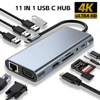 11-in-1 USB-C Hub Adapter with HDMI & USB 3.0 Docking Station
