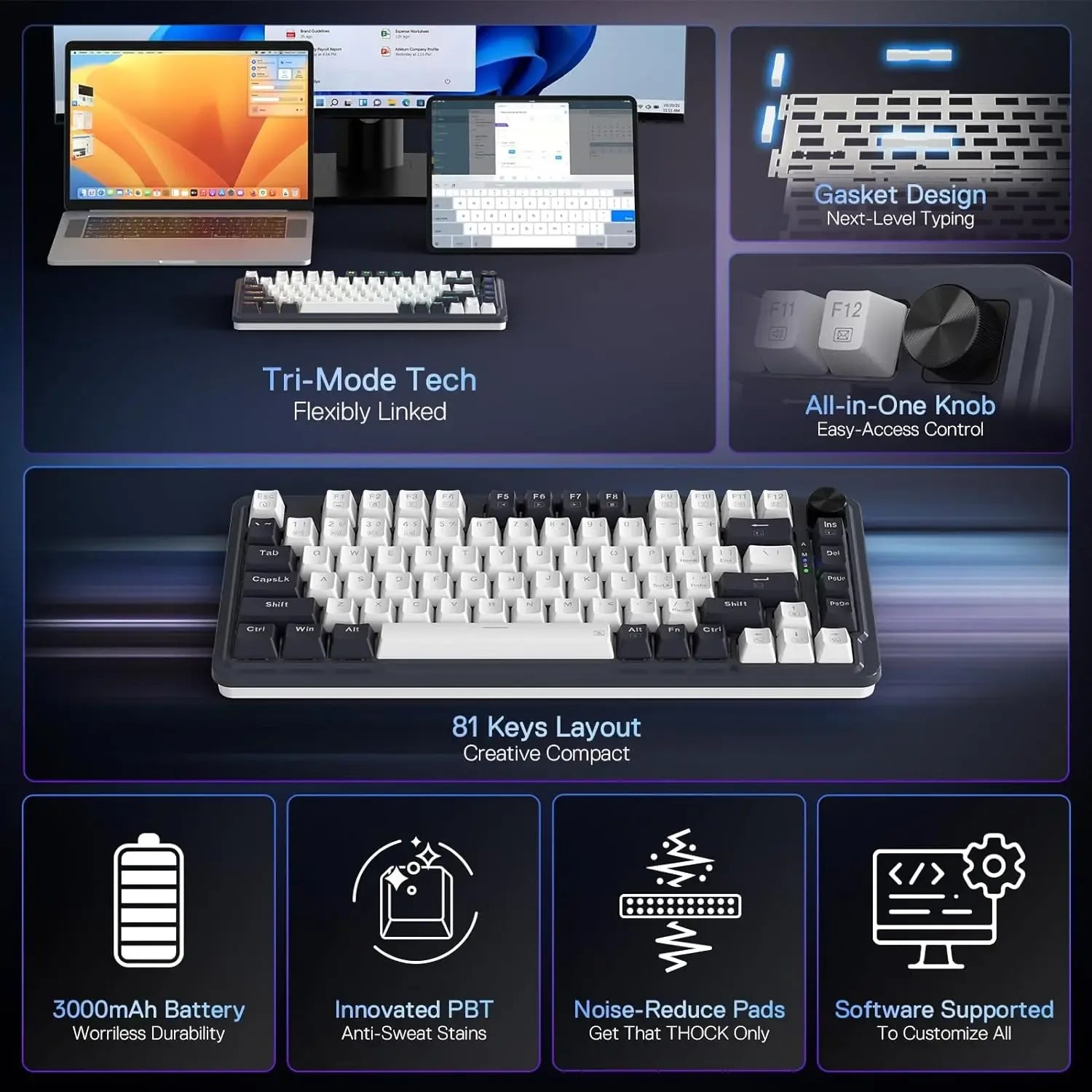 Redragon K673 PRO 75% Wireless RGB Gaming Keyboard – 3-Mode Hot-Swap Mechanical Keyboard (Red Switches) - TechTastic Treasures