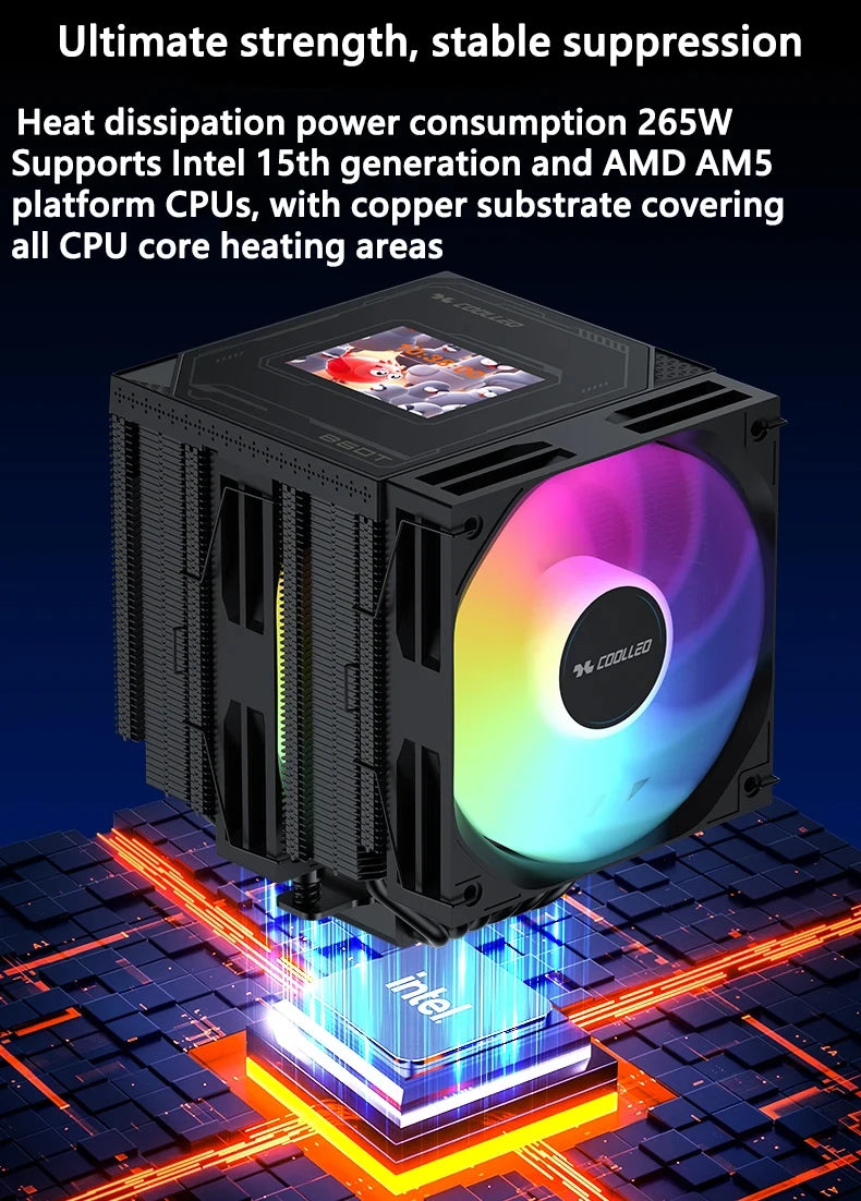 COOLLEO B60T LCD CPU Cooler – Dual-Tower Air Cooling with 2.8