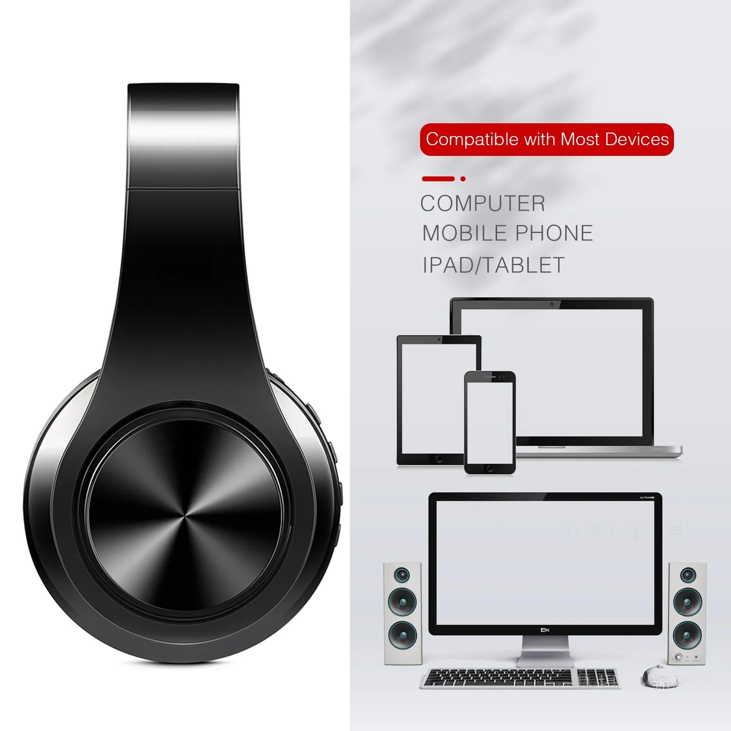 HiFi Stereo Bluetooth Headphones with FM Radio & SD Card – Wireless Music Headset with Mic for iPhone, Samsung, Xiaomi & Tablets