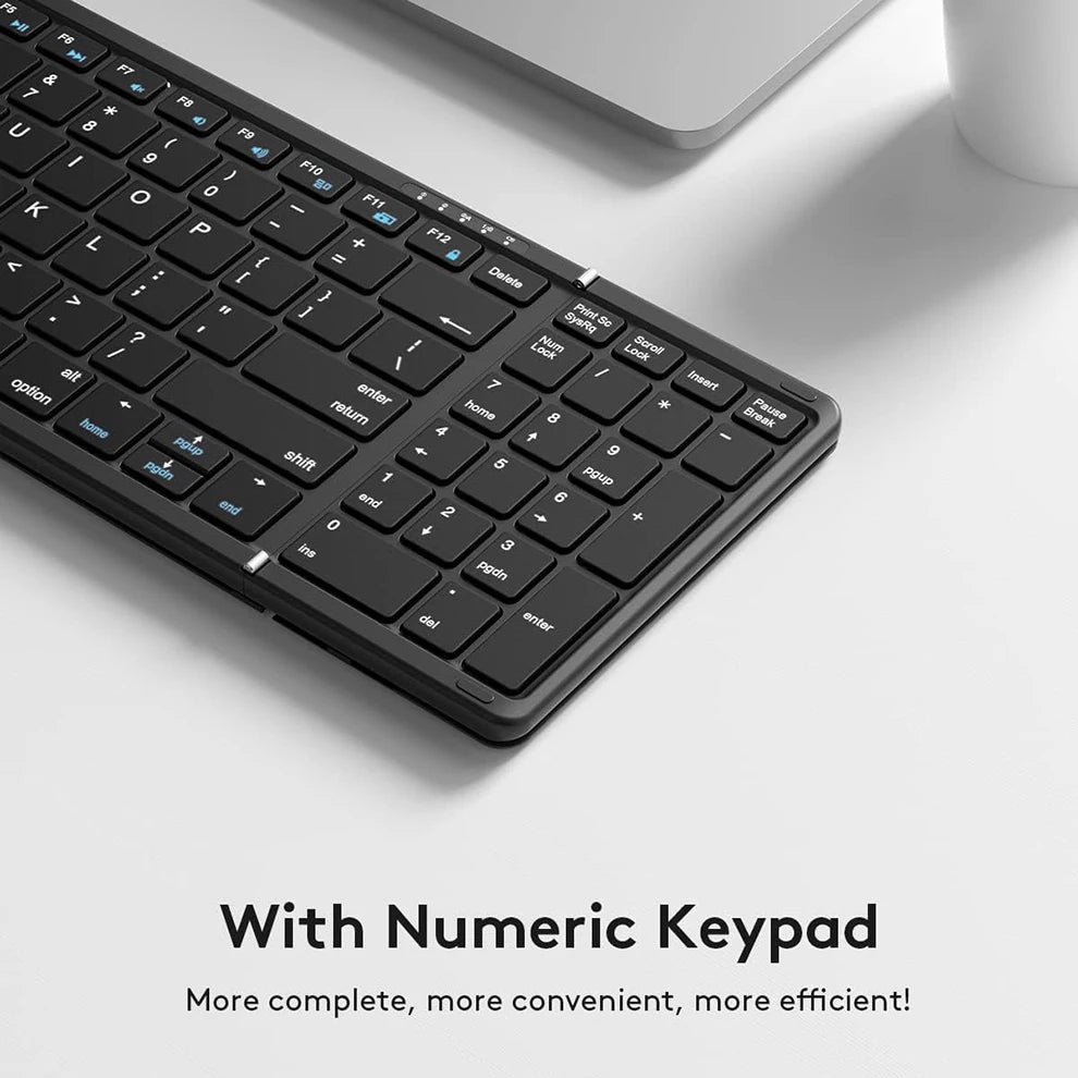 Foldable Bluetooth Keyboard with Numeric Keypad – Full-Size Wireless, Rechargeable & Portable