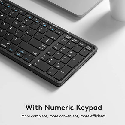 Foldable Bluetooth Keyboard with Numeric Keypad – Full-Size Wireless, Rechargeable & Portable