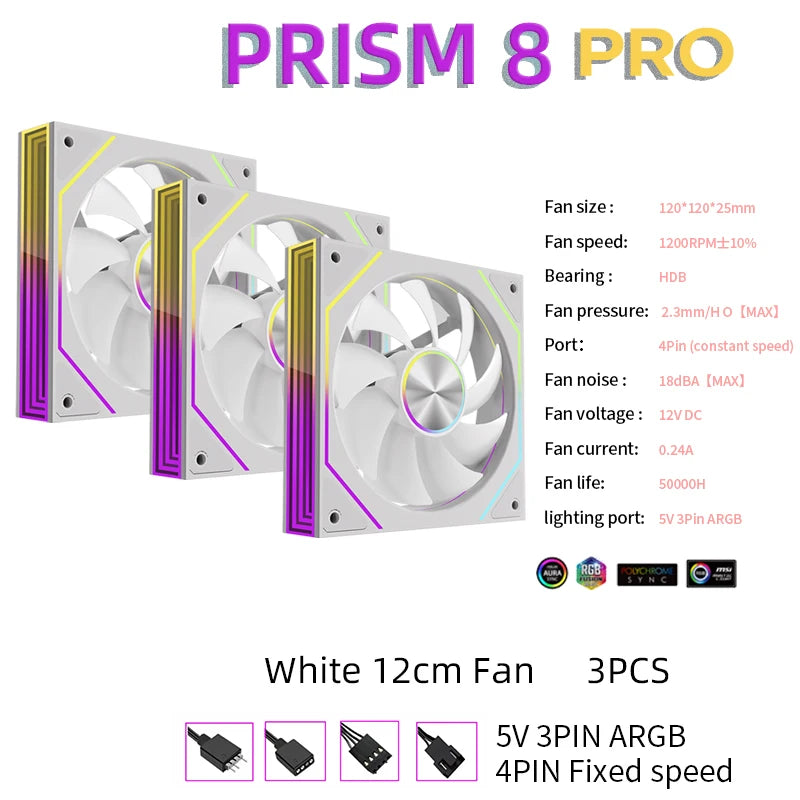 METALFISH PRISM 8 PRO 120mm ARGB Case Fan – Quiet 1200RPM Cooling | 5V 3-Pin Sync