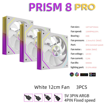 METALFISH PRISM 8 PRO 120mm ARGB Case Fan – Quiet 1200RPM Cooling | 5V 3-Pin Sync