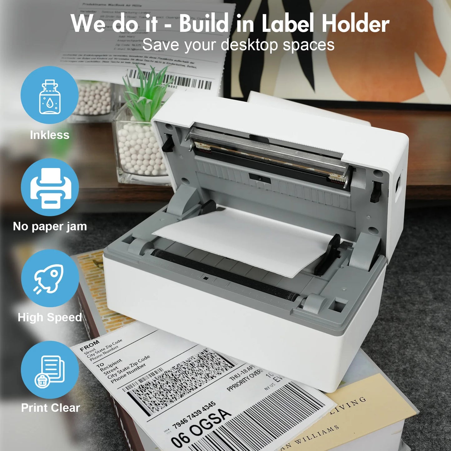 Portable Thermal Label Printer 4x6 – Bluetooth USB Shipping Label Printer 203 DPI No Ink for Small Business