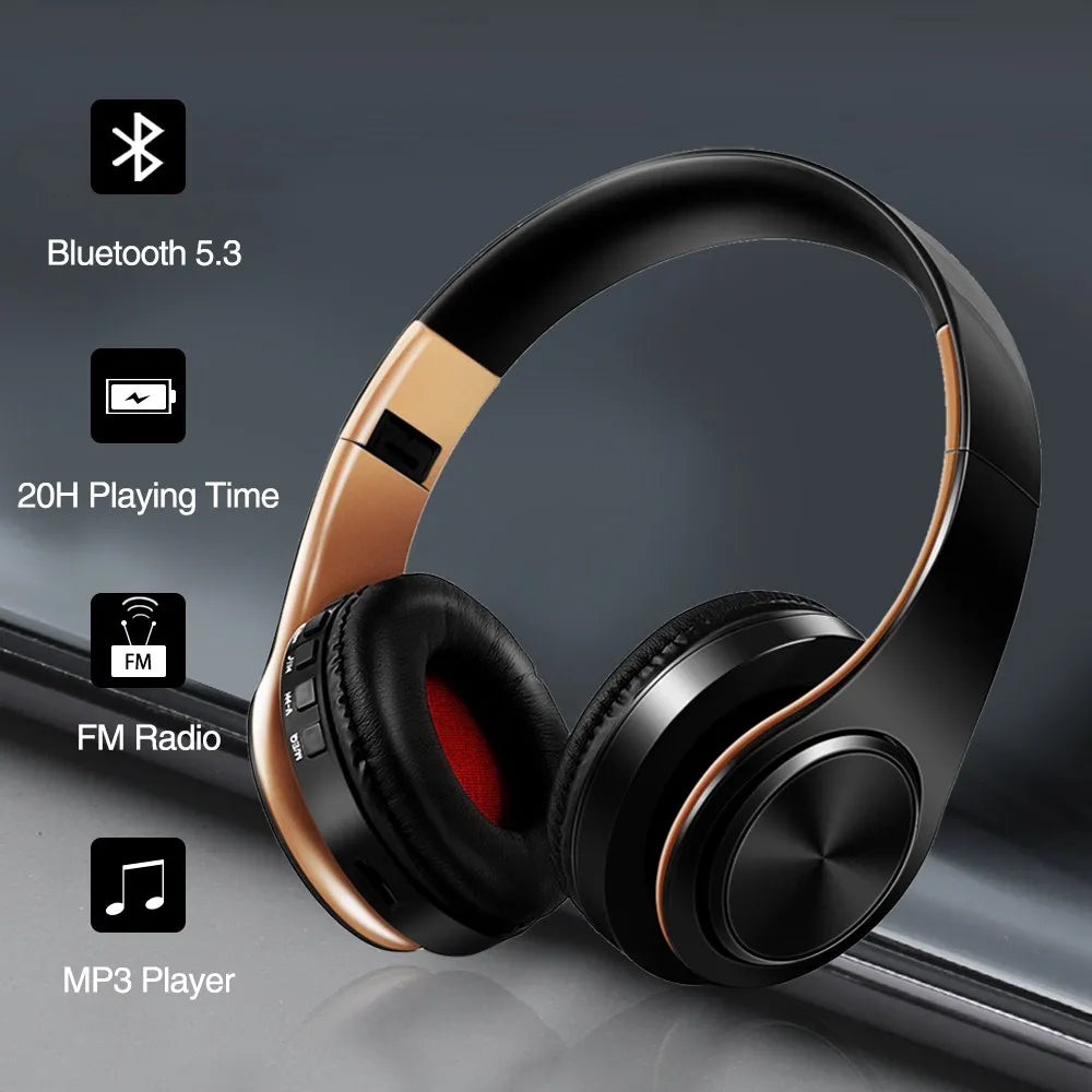 HiFi Stereo Bluetooth Headphones with FM Radio & SD Card – Wireless Music Headset with Mic for iPhone, Samsung, Xiaomi & Tablets