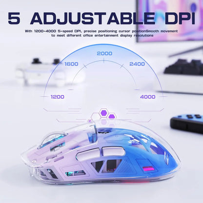 A2 Transparent Wireless Gaming Mouse RGB – Bluetooth 5.0/2.4G Rechargeable Mouse with Display & PixArt 3212 Sensor