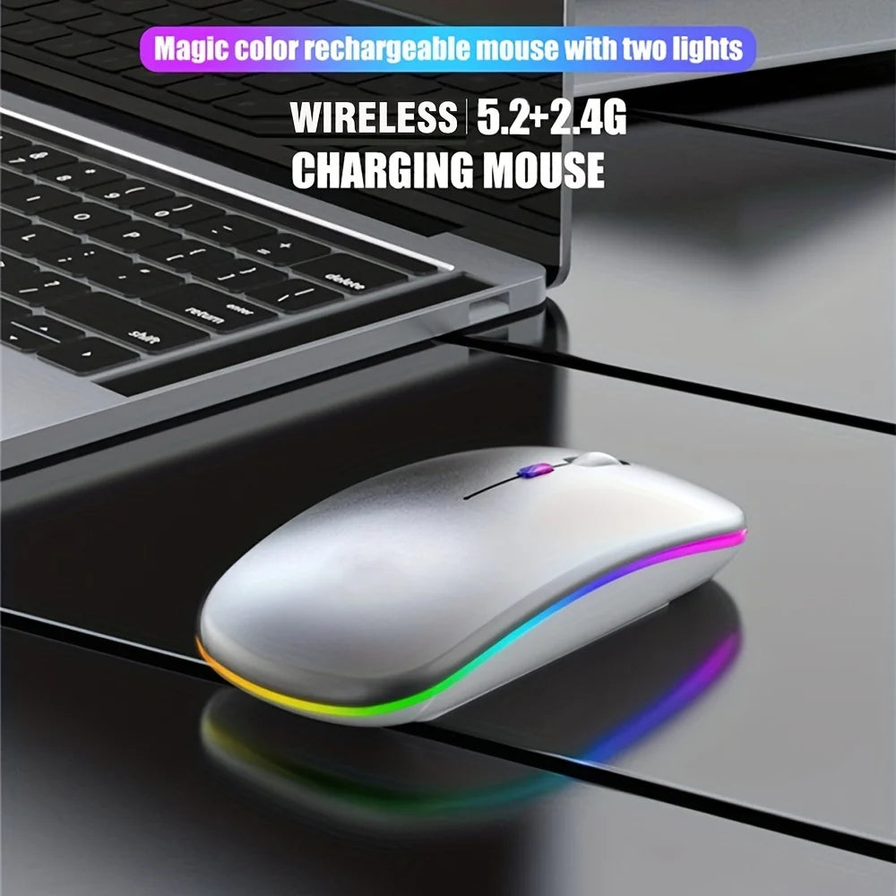 Dual Mode Bluetooth Wireless Mouse | Rechargeable LED Laptop Mouse