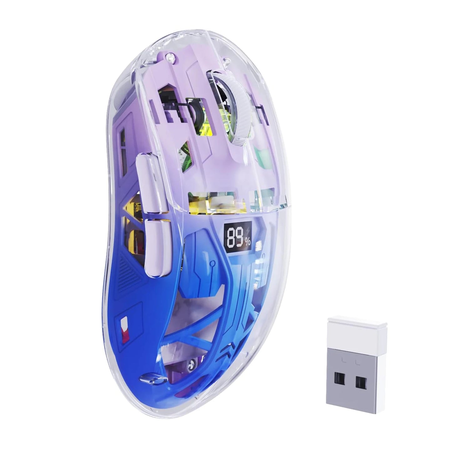 A2 Transparent Wireless Gaming Mouse RGB – Bluetooth 5.0/2.4G Rechargeable Mouse with Display & PixArt 3212 Sensor