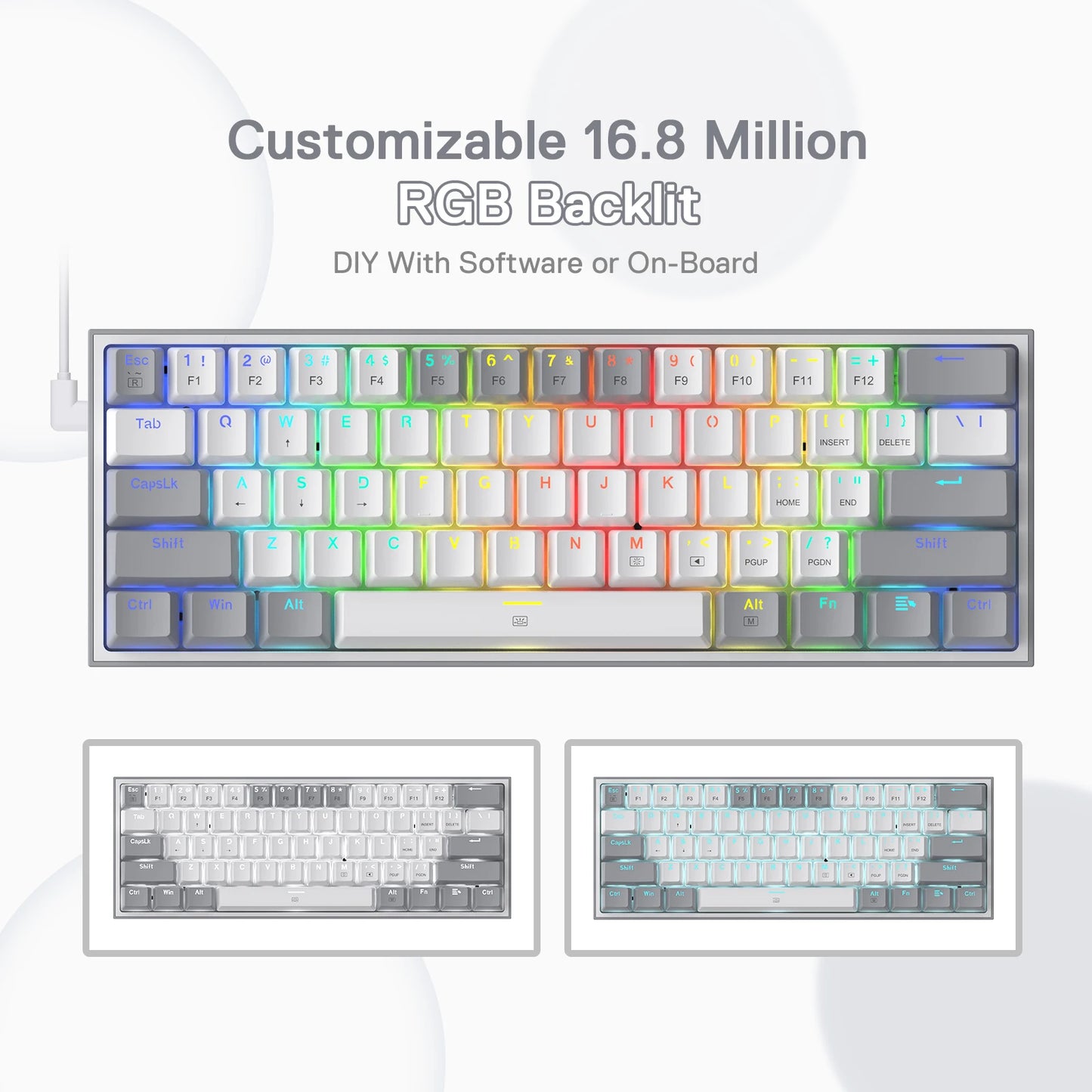 Redragon K617 Fizz 60% Mechanical Keyboard RGB – 61 Key Hot-Swap Wired Gaming Keyboard with Red Switch