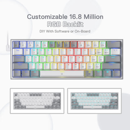 Redragon K617 Fizz 60% Mechanical Keyboard RGB – 61 Key Hot-Swap Wired Gaming Keyboard with Red Switch