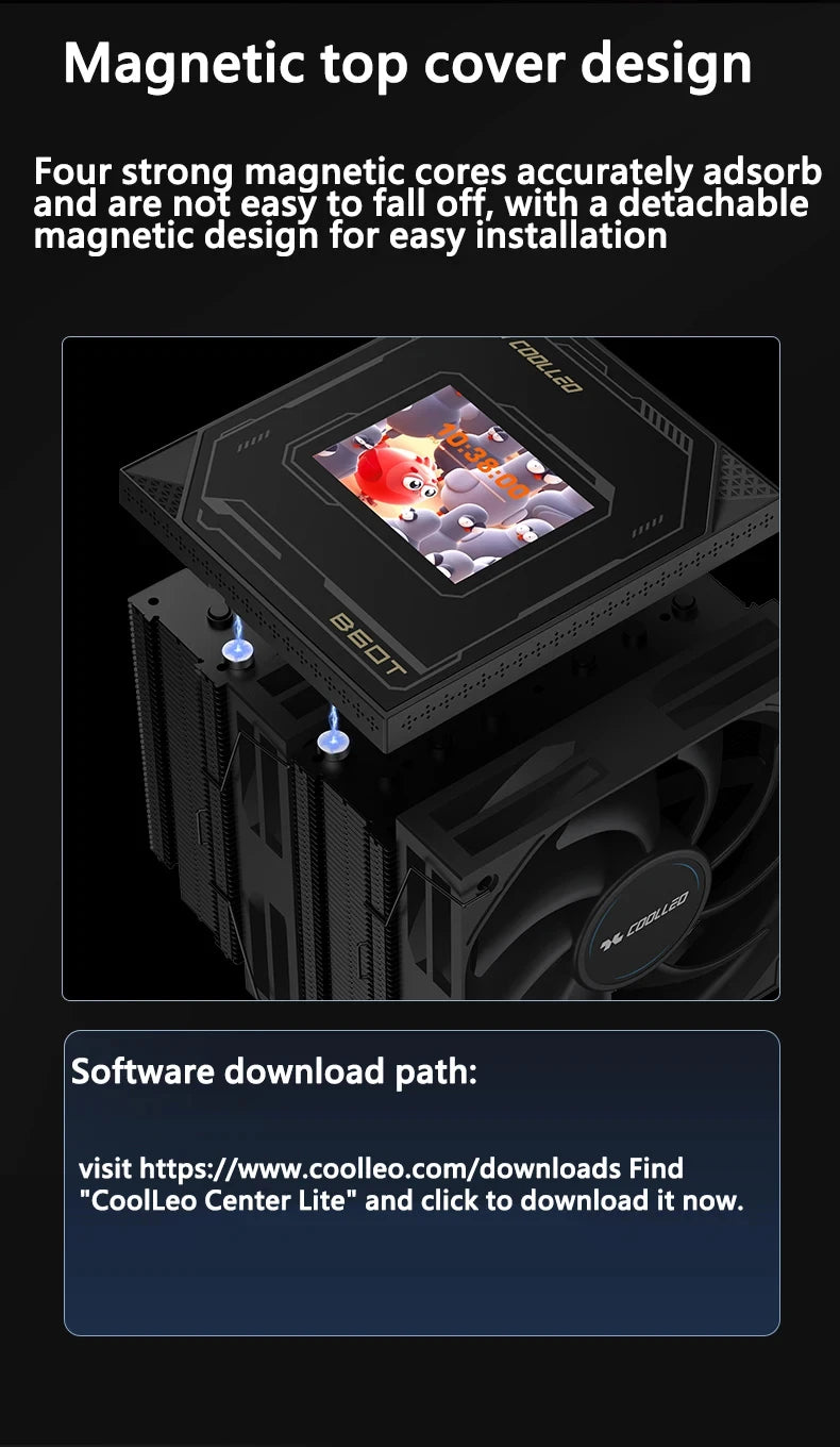 COOLLEO B60T LCD CPU Cooler – Dual-Tower Air Cooling with 2.8