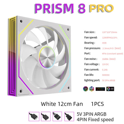 METALFISH PRISM 8 PRO 120mm ARGB Case Fan – Quiet 1200RPM Cooling | 5V 3-Pin Sync