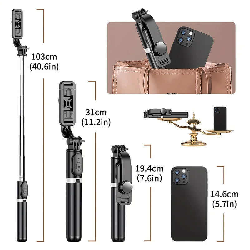 40 Inch Selfie Stick Tripod with Remote – Retractable Floor Stand 360° Rotation for Live Streaming & Video