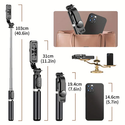 40 Inch Selfie Stick Tripod with Remote – Retractable Floor Stand 360° Rotation for Live Streaming & Video