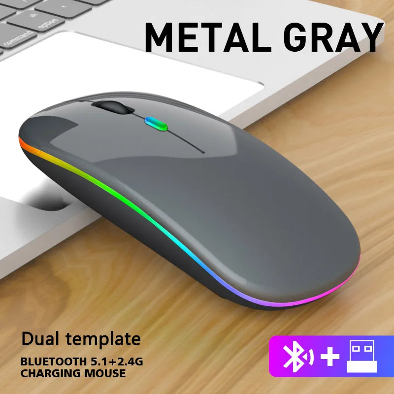 Dual Mode Bluetooth Wireless Mouse | Rechargeable LED Laptop Mouse