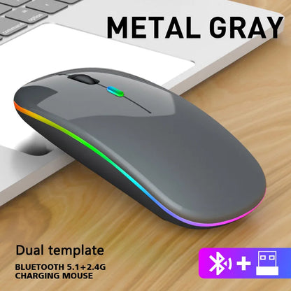 Dual Mode Bluetooth Wireless Mouse | Rechargeable LED Laptop Mouse