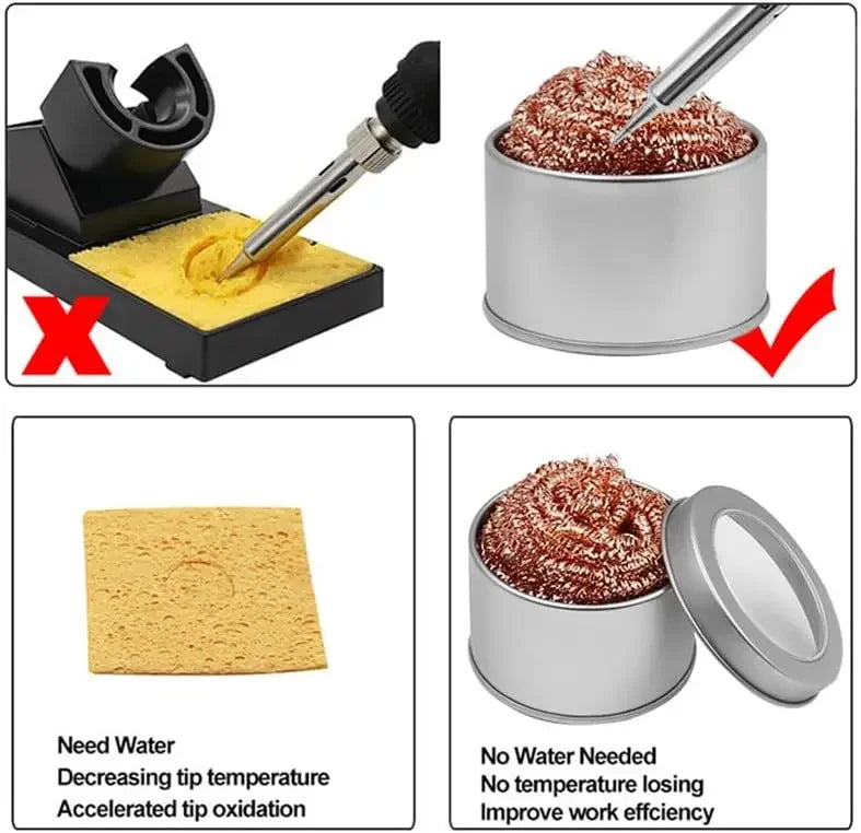 Soldering Iron Tip Cleaner | Steel Wool Cleaning Ball with Metal Stand