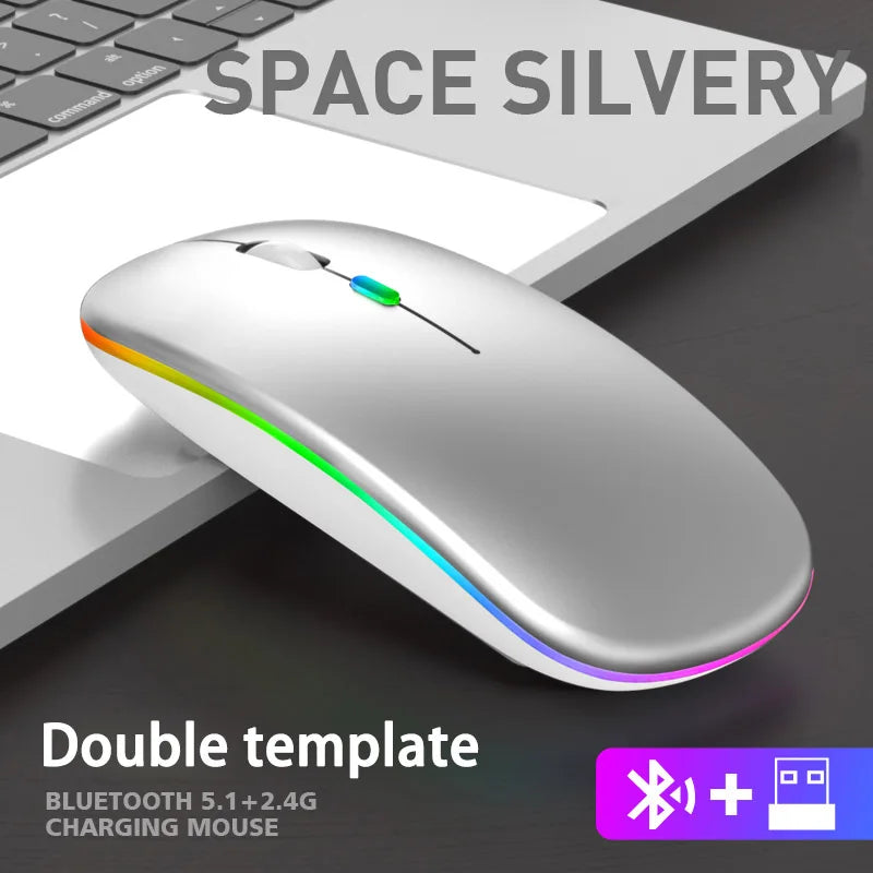 Dual Mode Bluetooth Wireless Mouse | Rechargeable LED Laptop Mouse