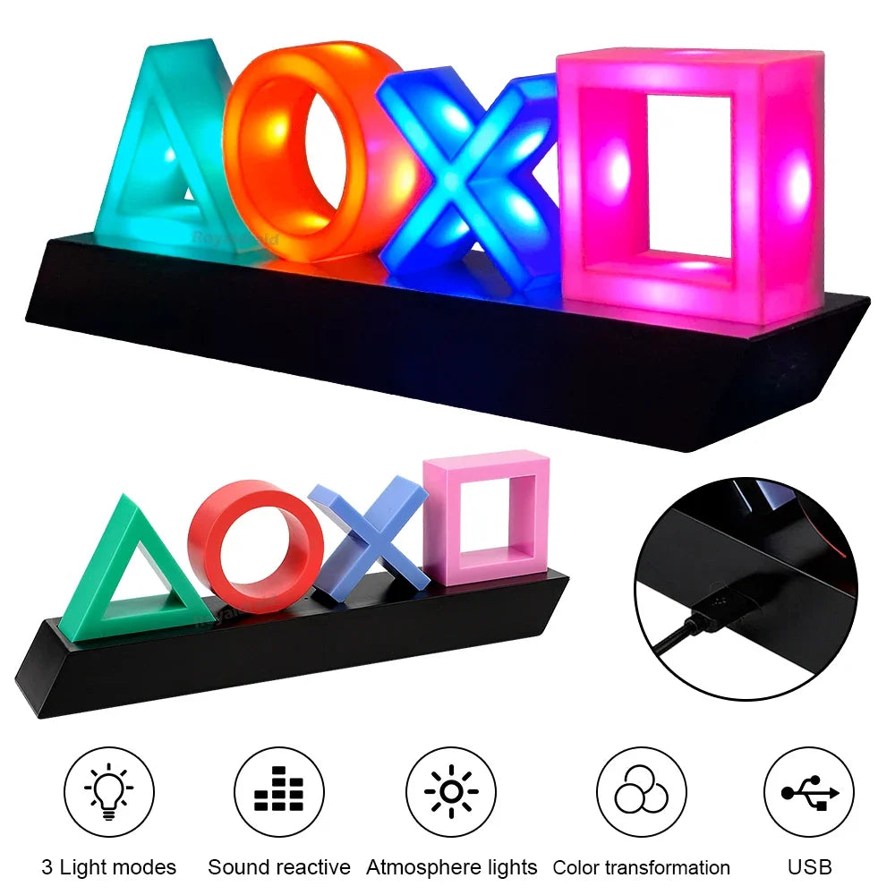 Game Icon LED Neon Light for PS4 / PS5 – Voice Control Gaming Atmosphere Lamp USB/Battery Powered