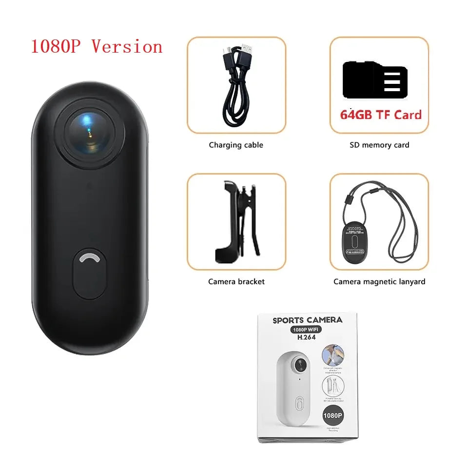 4K Mini Body Camera 64GB Wearable Action Cam – Waterproof Thumb Camcorder with Audio & Video Recording