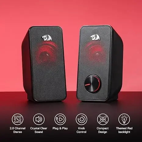 Redragon GS500 Stentor USB PC Gaming Speakers – 2.0 Channel Stereo Desktop Speakers with Backlight - TechTastic Treasures