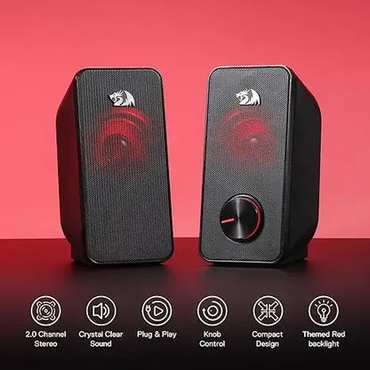 Redragon GS500 Stentor USB PC Gaming Speakers – 2.0 Channel Stereo Desktop Speakers with Backlight - TechTastic Treasures