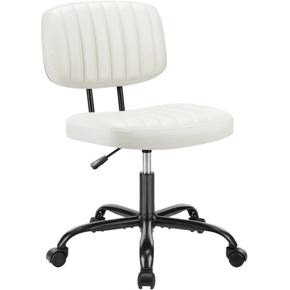 JHK Armless Office Chair PU Leather – Ergonomic Desk Chair with Lumbar Support, Height Adjustable Swivel Computer Chair