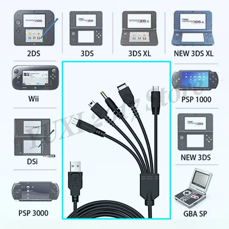 5-in-1 USB Charging Cable for Nintendo & PSP – Multi-Console Charger