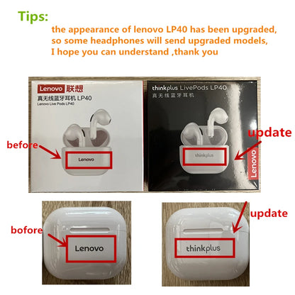 Lenovo LP40 TWS Wireless Earbuds | Bluetooth Touch Control Headphones