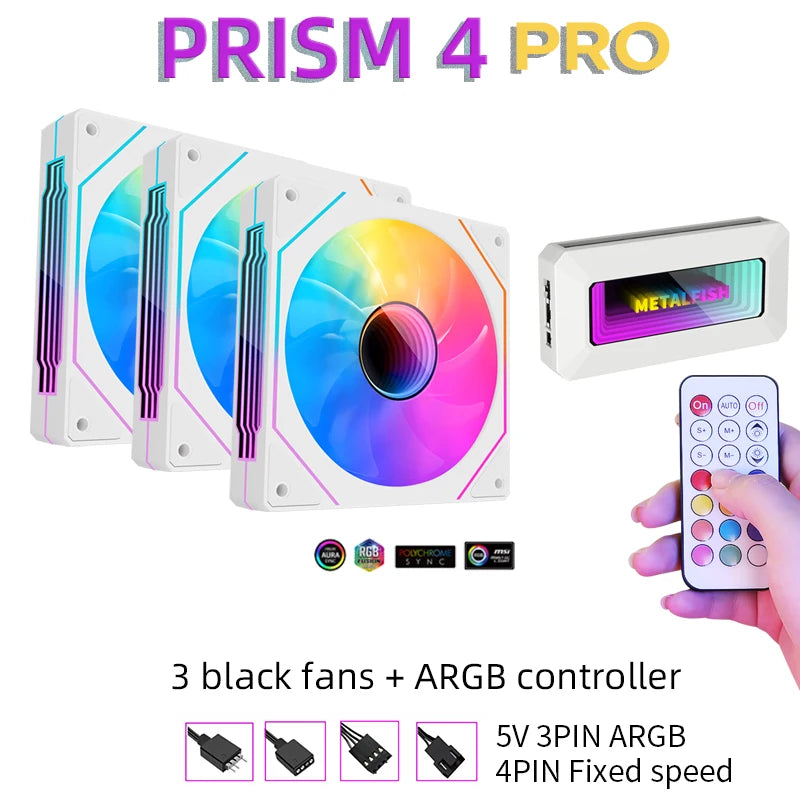 METALFISH PRISM 8 PRO 120mm ARGB Case Fan – Quiet 1200RPM Cooling | 5V 3-Pin Sync
