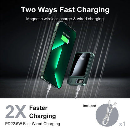Magnetic Wireless Power Bank 10000mAh – 22.5W Fast Charging MagSafe Compatible Battery Pack with LED Display