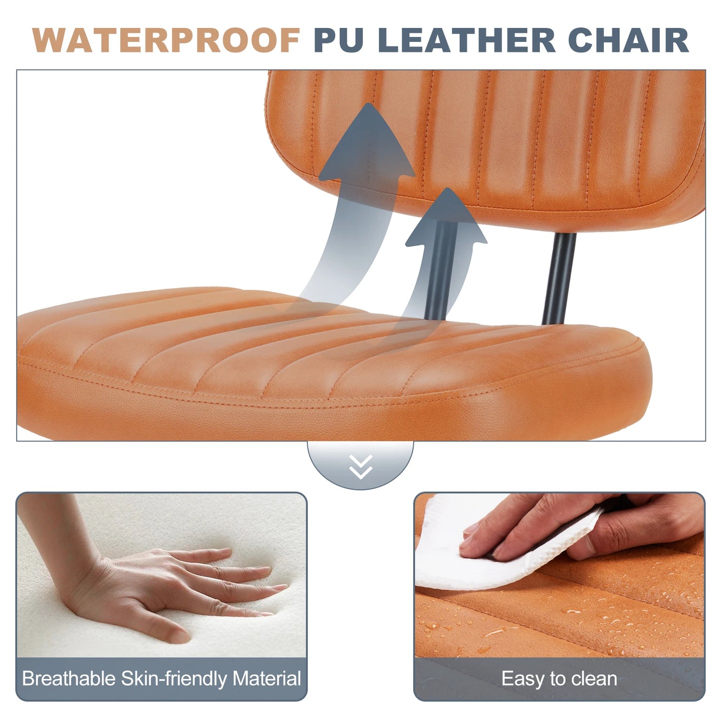 JHK Armless Office Chair PU Leather – Ergonomic Desk Chair with Lumbar Support, Height Adjustable Swivel Computer Chair