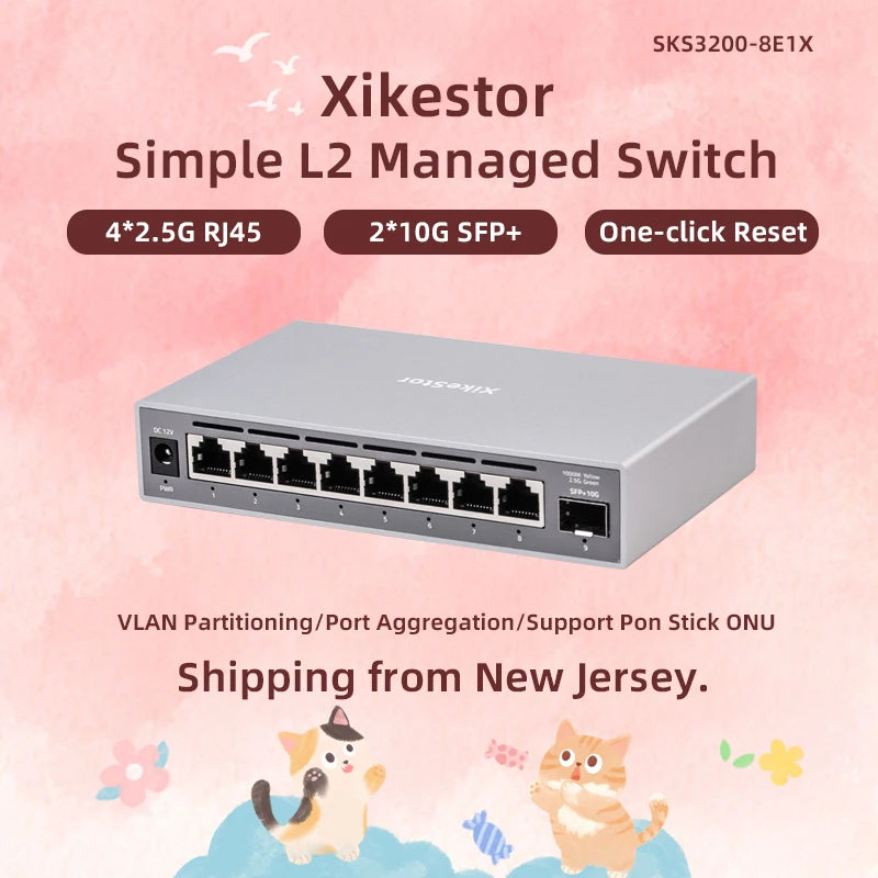 XikeStor 2.5G Managed Switch 8-Port RJ45 + 10G SFP+ | L2 Smart Switch with VLAN & Link Aggregation