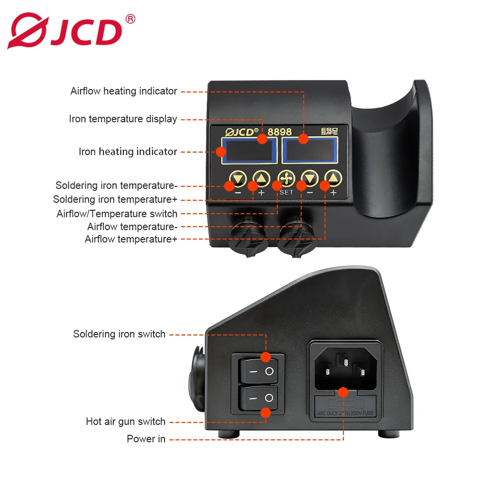 8898 2-in-1 Soldering Station Hot Air Gun & Iron – Digital Display Rework Tool for BGA SMD PCB Phone Repair