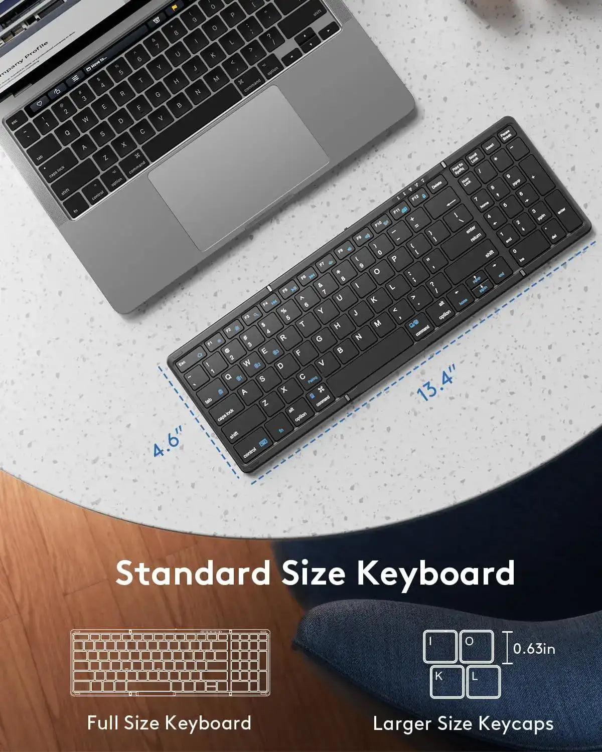 Foldable Bluetooth Keyboard with Numeric Keypad – Full-Size Wireless, Rechargeable & Portable