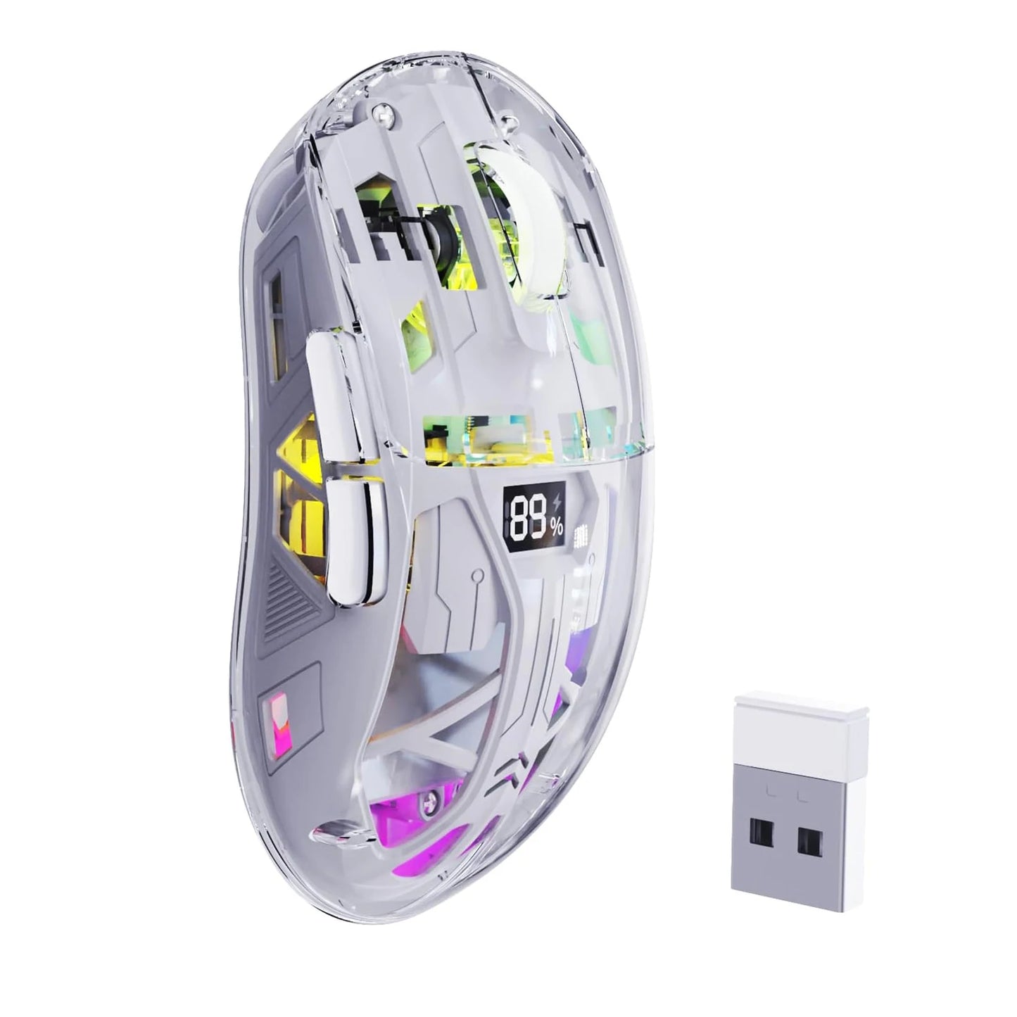 A2 Transparent Wireless Gaming Mouse RGB – Bluetooth 5.0/2.4G Rechargeable Mouse with Display & PixArt 3212 Sensor