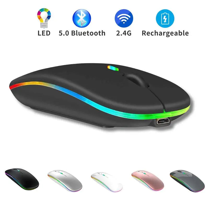 Dual Mode Bluetooth Wireless Mouse | Rechargeable LED Laptop Mouse