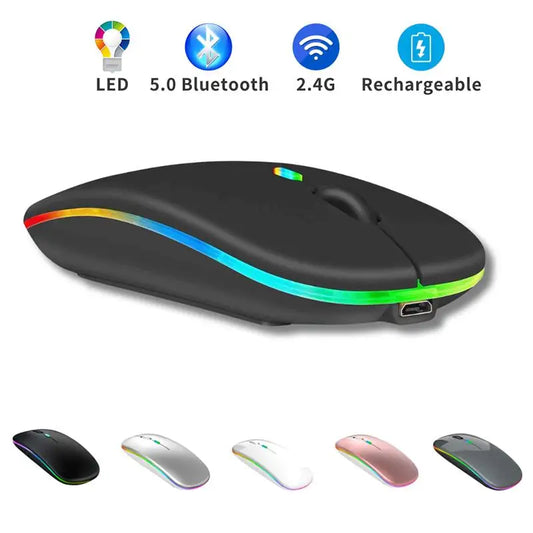 Dual Mode Bluetooth Wireless Mouse | Rechargeable LED Laptop Mouse