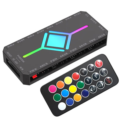 TEUCER 5V 3-Pin ARGB Fan Hub | 1-to-9 PWM Splitter SATA Powered