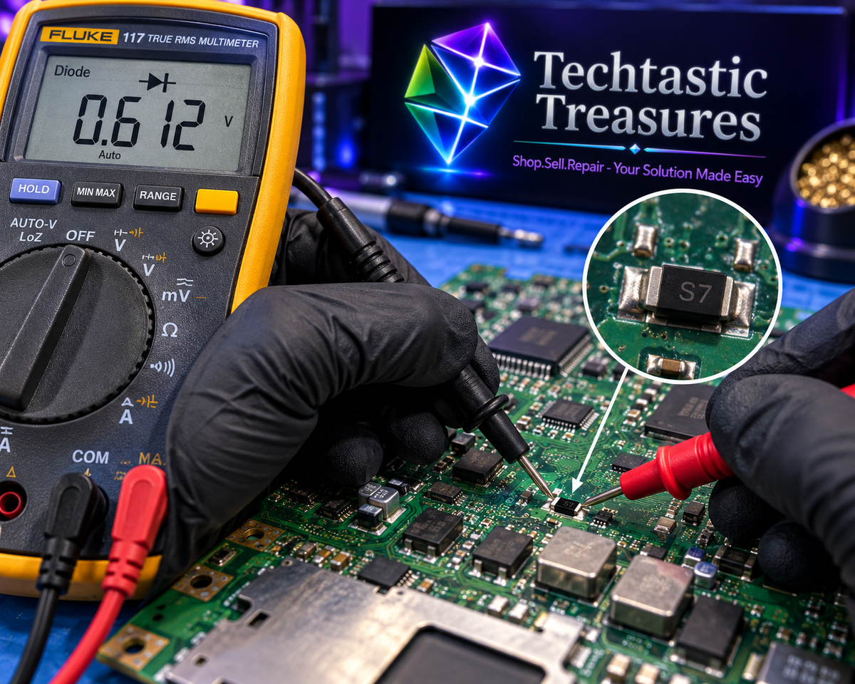 Technician performing board-level electronics repair