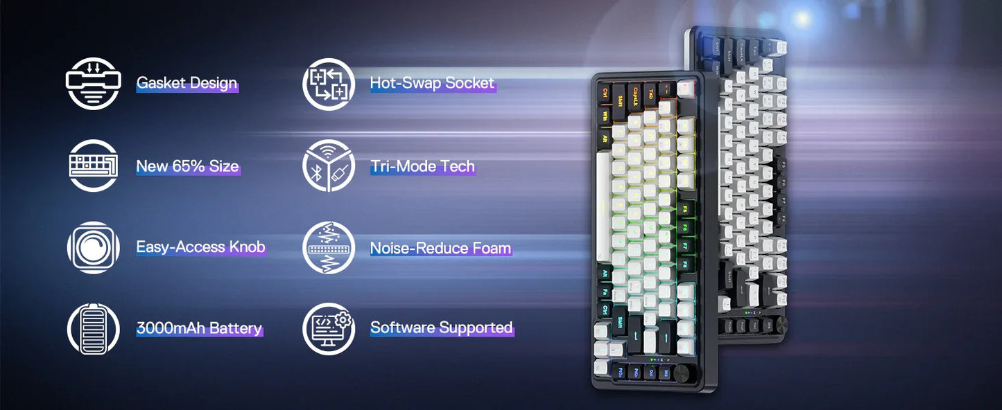 Redragon K673 PRO 75% Wireless RGB Gaming Keyboard – 3-Mode Hot-Swap Mechanical Keyboard (Red Switches) - TechTastic Treasures