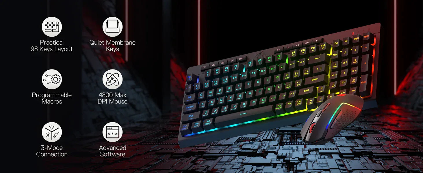 Redragon S142 Wireless Gaming Keyboard & Mouse Combo – K515 PRO RGB Membrane Keyboard - TechTastic Treasures