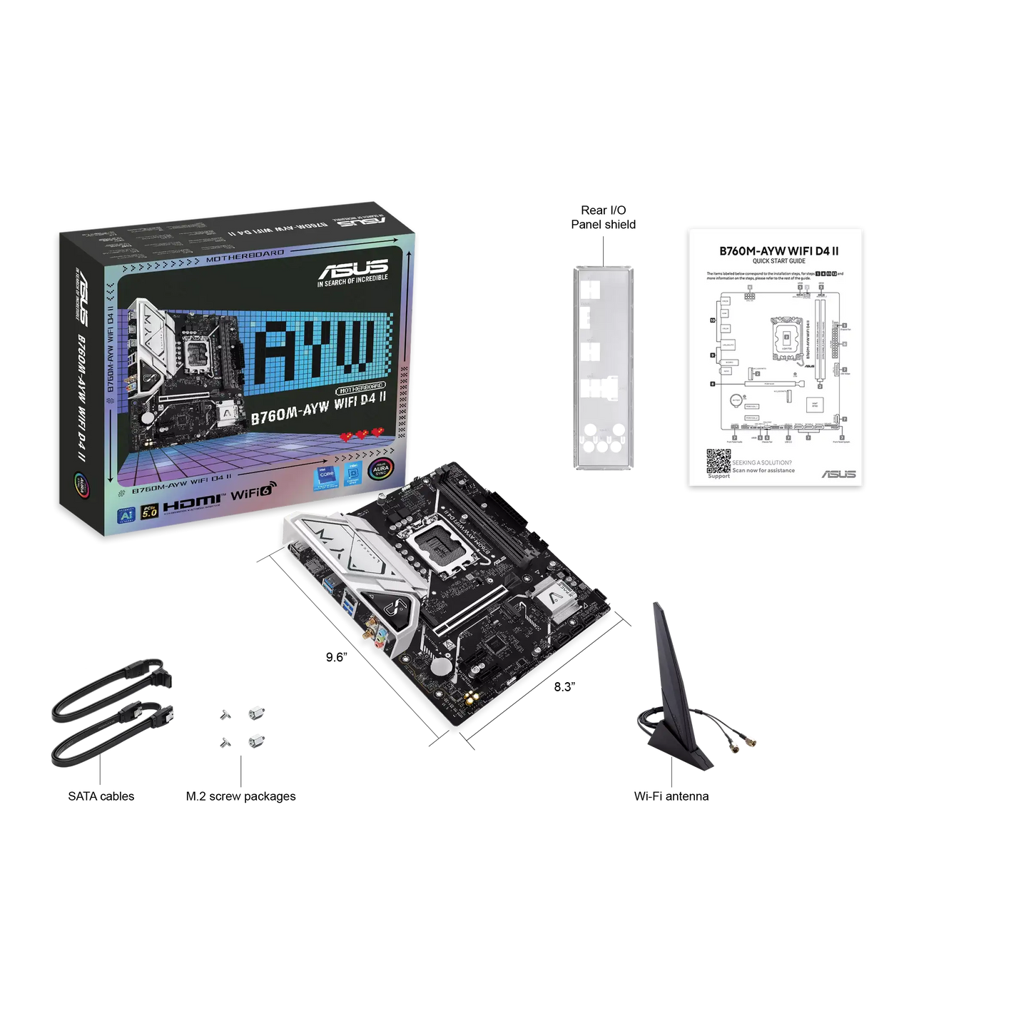 ASUS B760M-AYW WIFI D4 II microATX Motherboard – LGA 1700, PCIe 5.0, Dual M.2, Wi-Fi 6, DDR4, Aura Sync