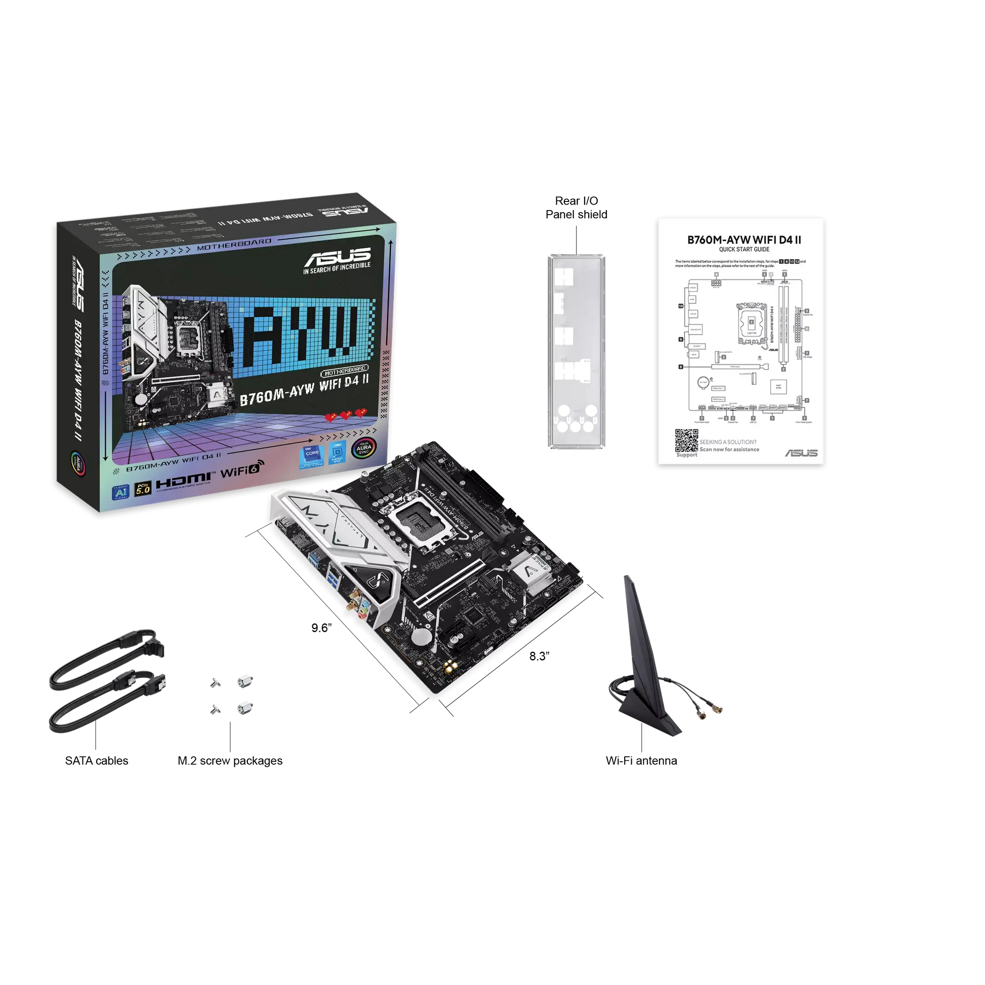 ASUS B760M-AYW WIFI D4 II microATX Motherboard – LGA 1700, PCIe 5.0, Dual M.2, Wi-Fi 6, DDR4, Aura Sync