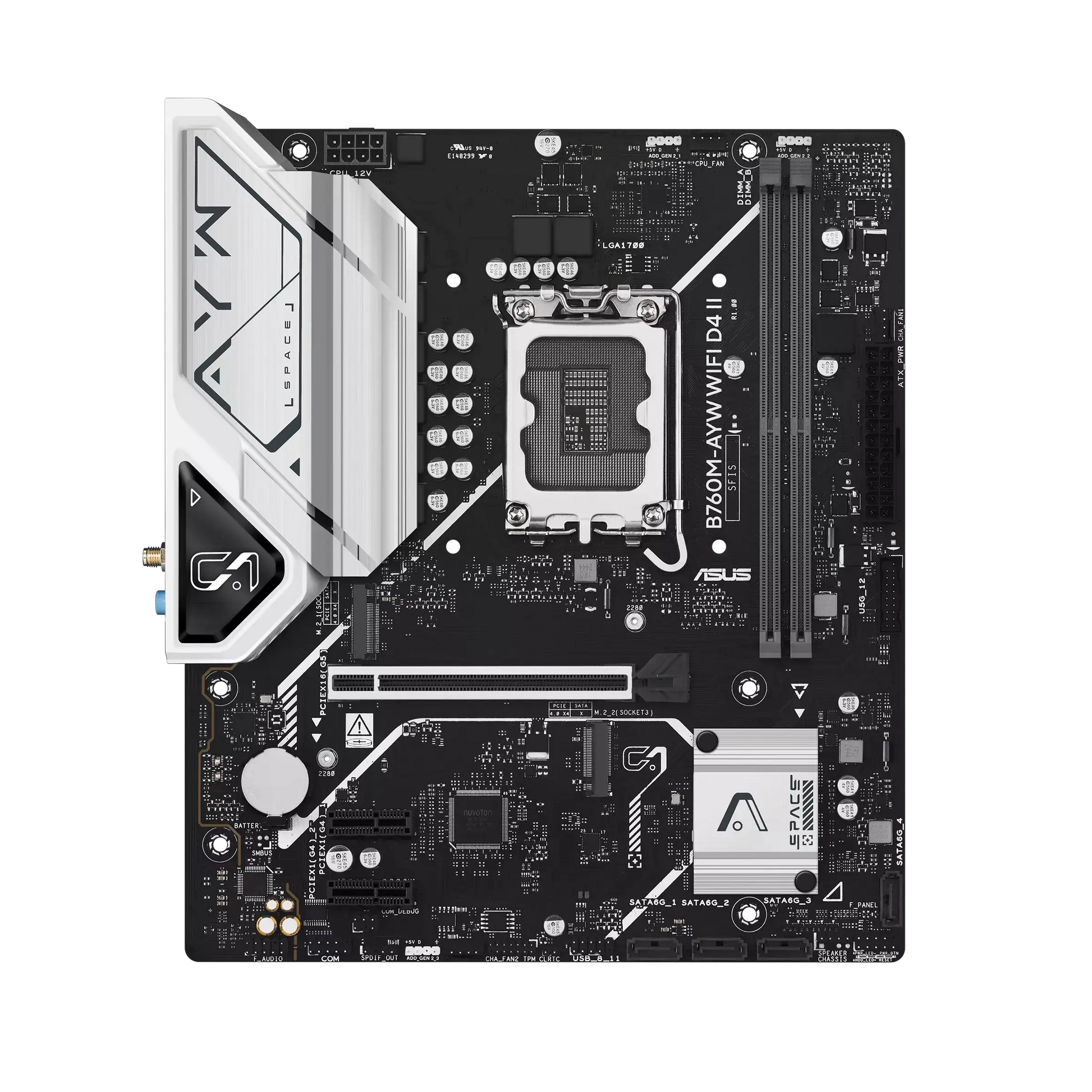 ASUS B760M-AYW WIFI D4 II microATX Motherboard – LGA 1700, PCIe 5.0, Dual M.2, Wi-Fi 6, DDR4, Aura Sync