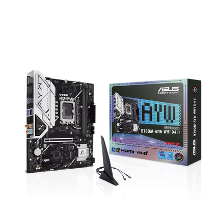 ASUS B760M-AYW WIFI D4 II microATX Motherboard – LGA 1700, PCIe 5.0, Dual M.2, Wi-Fi 6, DDR4, Aura Sync